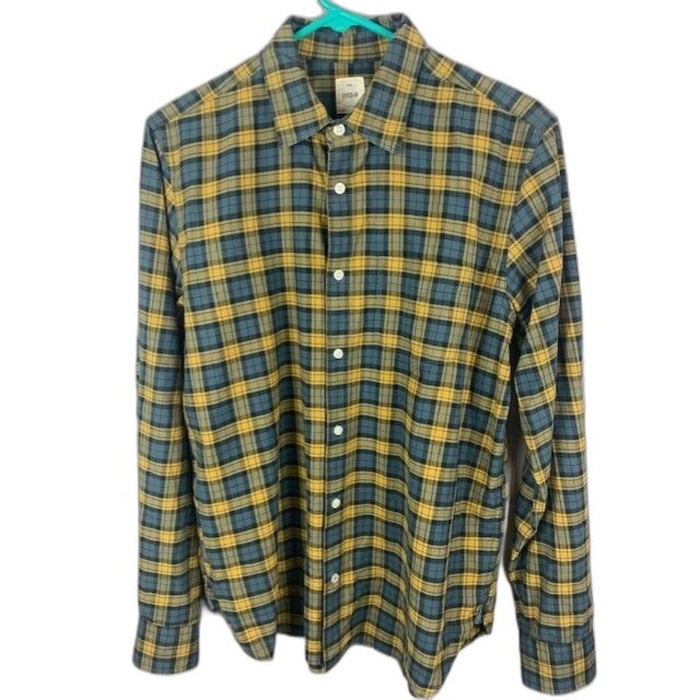 Gap Lived In Size M Mens Shirt Gold Blue Plaid Long Sleeve Cotton